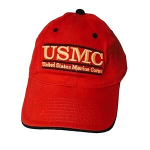 USMC Baseball Cap Red Black & Gold The Game Strapback with Embroidery